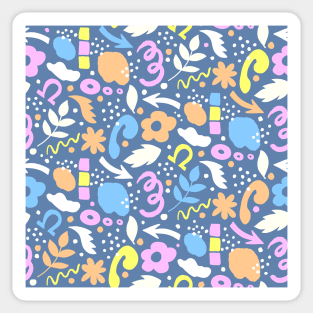 Abstract retro vibrant pattern in sherbet orange, mauve, off white and denim blue Sticker